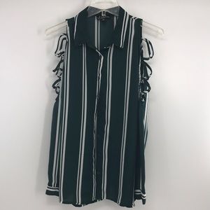 J for Justify Green/White Stripe Tunic Blouse Sz M
